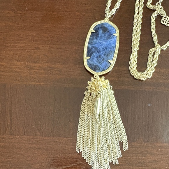 Kendra Scott Gold Necklace with Blue Pendant and Tassel - Picture 2 of 3